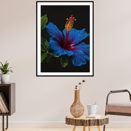 "穏やかな開花：ブルーハイビスカスの花の美しい ポスター (リビング3)