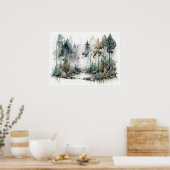 穏やかな雨水色の森 ポスター (キッチン)