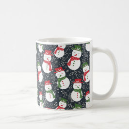 穏やかな雪だるま - クリスマスの赤と緑のパターン コーヒーマグカップ