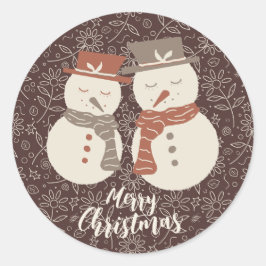 穏やかな雪だるま - メリークリスマス 2 雪だるま 赤 ラウンドシール