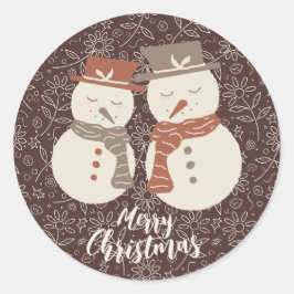 穏やかな雪だるま - メリークリスマス 2 雪だるま 赤 ラウンドシール