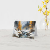 穏やかな雪に覆われた冬の川の風景絵を描。 カード (黄色い花)