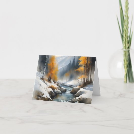 穏やかな雪に覆われた冬の川の風景絵を描。 カード (正面)