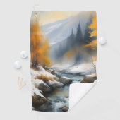 穏やかな雪に覆われた冬の川の風景絵を描。 ゴルフタオル (インサイチュ)
