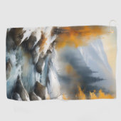 穏やかな雪に覆われた冬の川の風景絵を描。 ゴルフタオル (横)