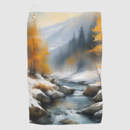穏やかな雪に覆われた冬の川の風景絵を描。 ゴルフタオル