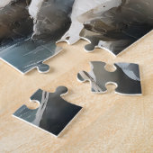 穏やかな雪に覆われた冬の川の風景絵を描。 ジグソーパズル (側面)