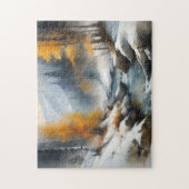 穏やかな雪に覆われた冬の川の風景絵を描。 ジグソーパズル (縦)