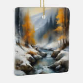 穏やかな雪に覆われた冬の川の風景絵を描。 セラミックオーナメント (右)