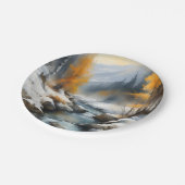 穏やかな雪に覆われた冬の川の風景絵を描。 ペーパープレート (アングル)