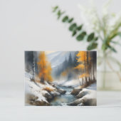 穏やかな雪に覆われた冬の川の風景絵を描。 ポストカード (スタンド正面)