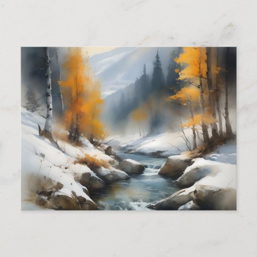 穏やかな雪に覆われた冬の川の風景絵を描。 ポストカード (正面)