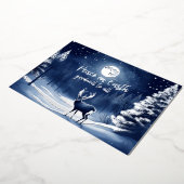 穏やかな雪の冬の森の満月と鹿 箔シーズンカード (回転した状態)