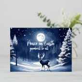 穏やかな雪の冬の森の満月と鹿 箔シーズンカード (立ち正面)