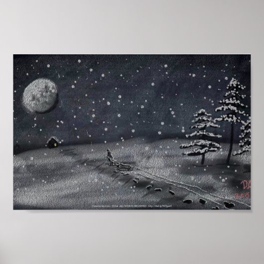 穏やかな雪の夜の黒板風景 ポスター (正面)