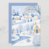 穏やかな雪の村のホリデーカード シーズンカード (正面/裏面)