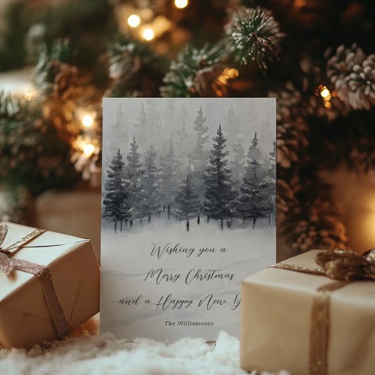 穏やかな雪の森の名パーソナライズされた前クリスマス シーズンカード