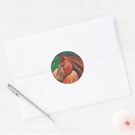 穏やかな霊の馬ステンドグラスのモザイクアート ラウンドシール (封筒)