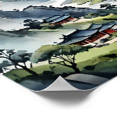 穏やかな霧の山々、穏やかな風景 ポスター (角)