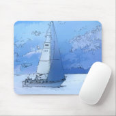 穏やかな青い海のセーリング – シルボート マウスパッド (マウス)