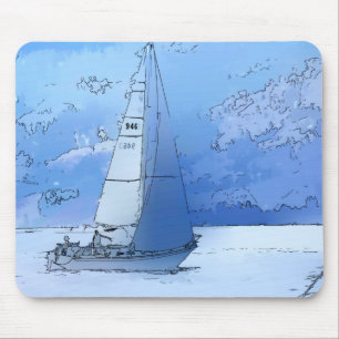 穏やかな青い海のセーリング – シルボート マウスパッド
