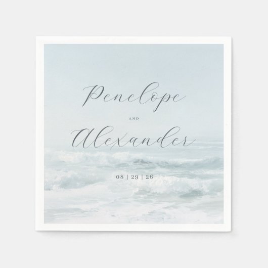 穏やかな青い海の波 スタンダードカクテルナプキン (正面)