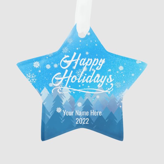 穏やかな青い雪の森メリークリスマスカスタムO オーナメント (裏面)