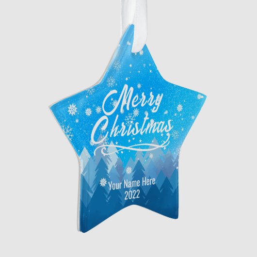 穏やかな青い雪の森メリークリスマスカスタムO オーナメント (正面)