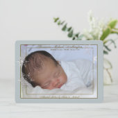 穏やかな青い雪片の写真の誕生のお知らせ シーズンカード (スタンド正面)