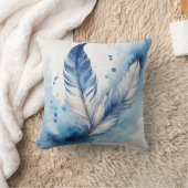 穏やかな青と白の羽 クッション (ブランケット)
