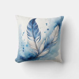 穏やかな青と白の羽 クッション