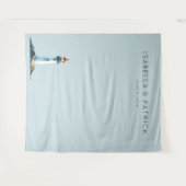 穏やかな青のミニマルな灯台 タペストリー (正面(横))