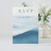 穏やかな青の抽象的なビーチウェディング　食事のオプション 出欠カード (スタンド正面)