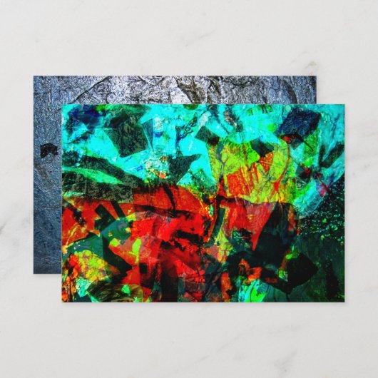 穏やかな青の抽象芸術招待、青のオレンジ色の抽象芸術 招待状 (正面/裏面)