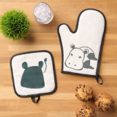 穏やかな青の柔らかいカバ 鍋つかみ&鍋敷きセット (トップダウン)