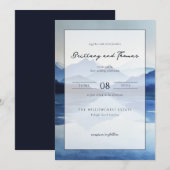 穏やかな青の水彩山々 招待状 (正面/裏面)