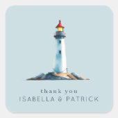 穏やかな青の水彩灯台 スクエアシール (正面)