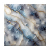 穏やかな青の渦巻きと繊細な金ゴールド静脈 タイル (正面)