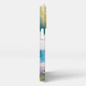 穏やかな青の滝、ピンクの花カスタムの花 iPhoneケース (右側面)