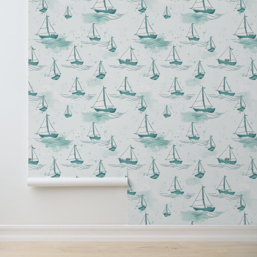 穏やかな青の緑のセーリングボーツパターン 壁紙 (アプリケーション)