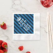 穏やかな青保色のテキストストライプ 縁ありカクテルナプキン (インサイチュ)