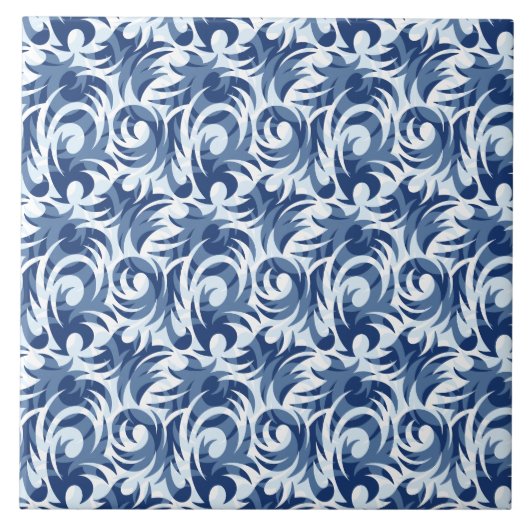 穏やかな青色の花柄 タイル (正面)