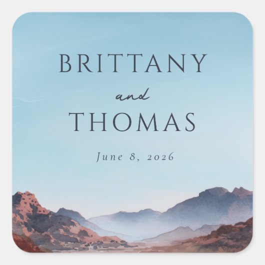 穏やかな青 水彩の風景 スクエアシール (正面)