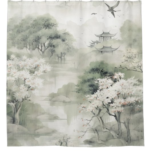 穏やかな静けさ日本のテーマ シャワーカーテン (正面)