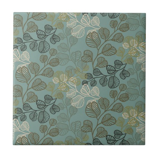 穏やかな静寂の葉っぱのシルエットが輝く タイル (正面)