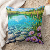 穏やかな風景と澄ん湖 クッション (ブランケット)