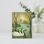 穏やかな風景の中の白鳥 ポストカード (スタンド正面)