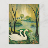 穏やかな風景の中の白鳥 ポストカード (正面)