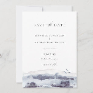 穏やかな風景の水彩画 Save The Date フォト 招待状