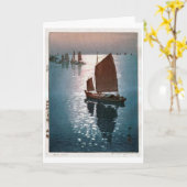 穏やかな風、吉田博、ウッドカット カード (黄色い花)